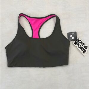 Love & Sports Women's olive and Pink reversible core Sports Bra large